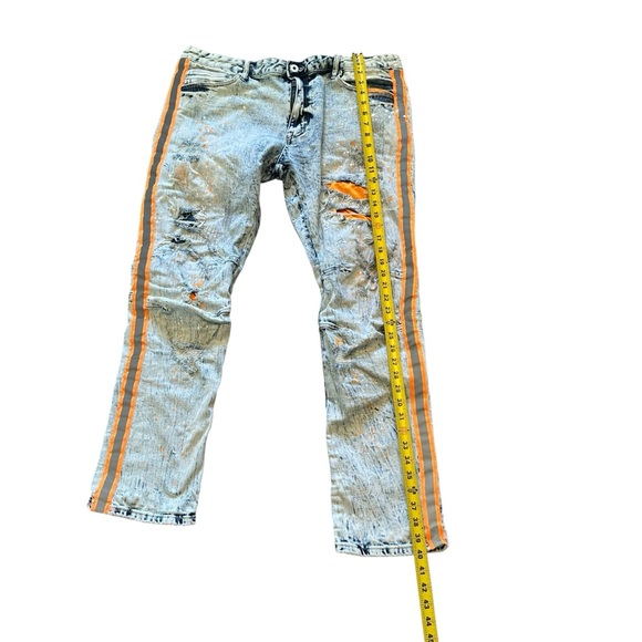Smoke Rise Jeans Men's 40x32 Moto Pants Distressed Acid Wash Paint Splatter Y2K - Picture 2 of 12